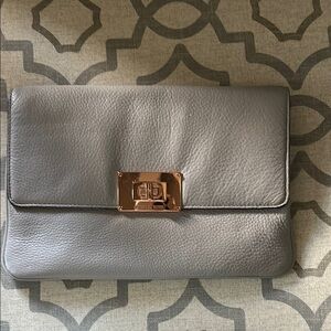 Michael Kors Metallic Gray Leather Clutch